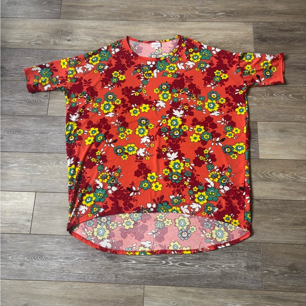 LuLaRoe Irma Top Sz XL Floral Lagenlook Flower Child Retro Tunic Stretch Comfy
